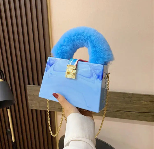 Faux Fur Handle Acrylic Purse