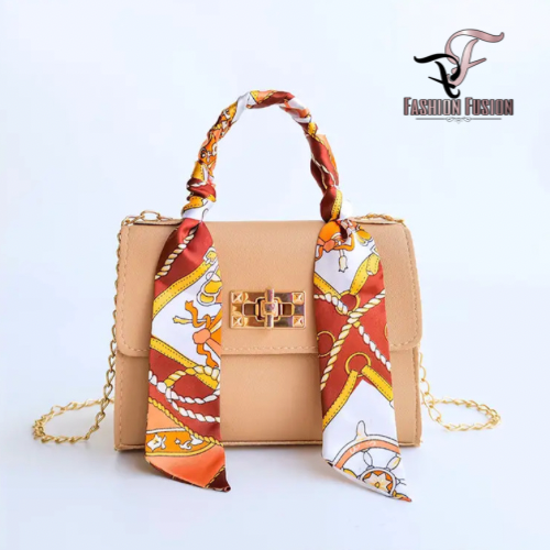 Silk Scarf Handbag Light Brown