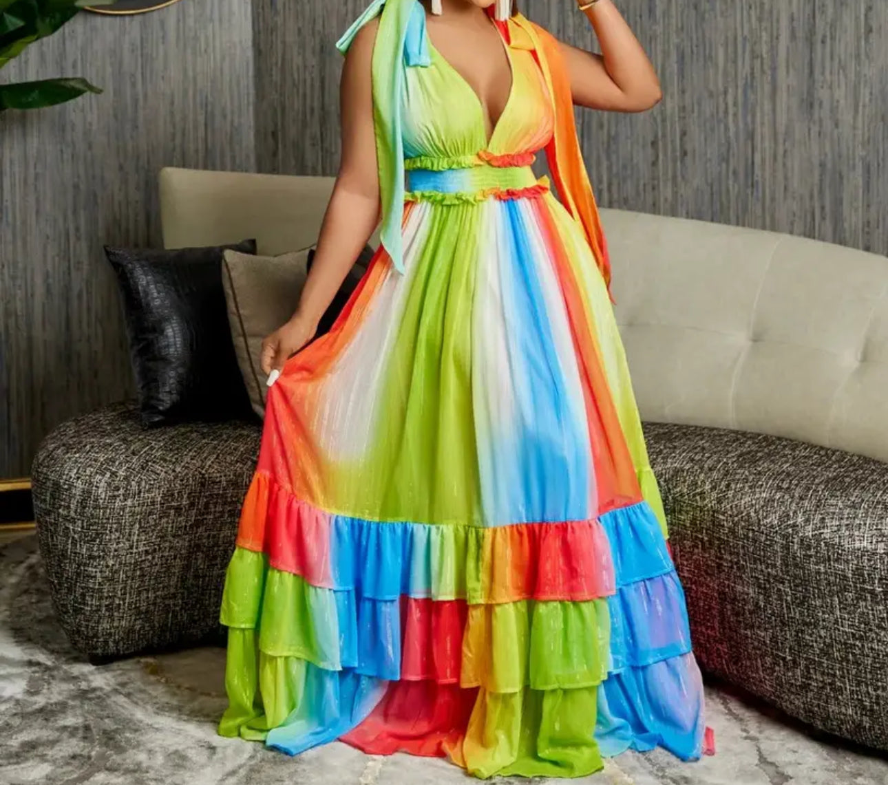 Multi Colour Summer Evening Dress