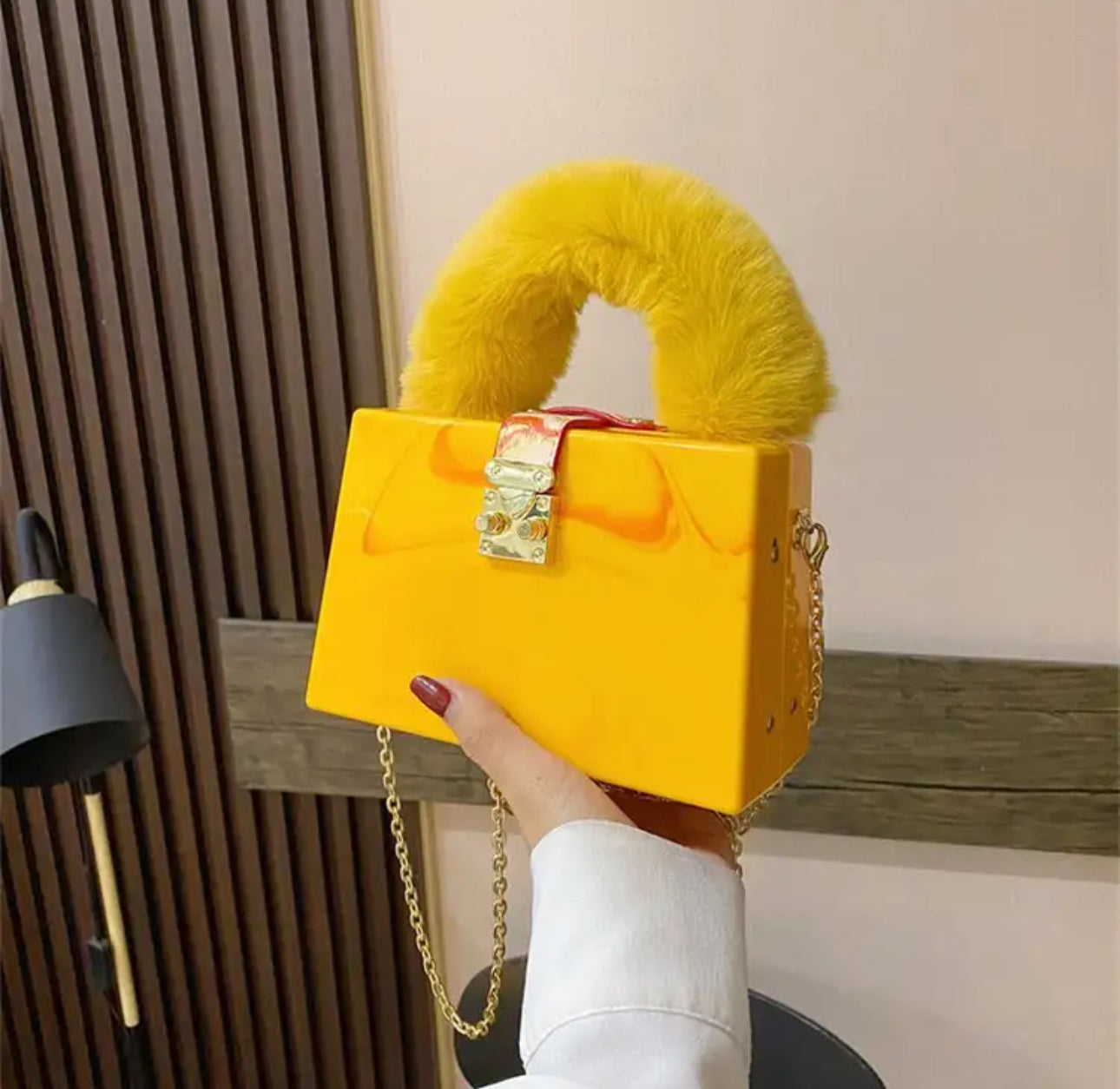 Faux Fur Handle Acrylic Purse