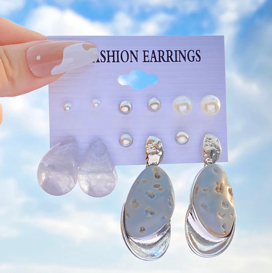 Silver White Earring Set