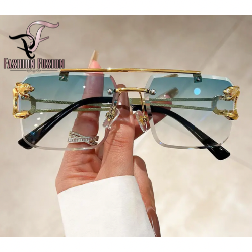 Rimless Cheetah Shades Gradient Cyan