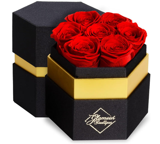 7-Piece Forever Red Rose Box - Preserved Roses in a Box, Immortal Roses in a Box That Last A Year