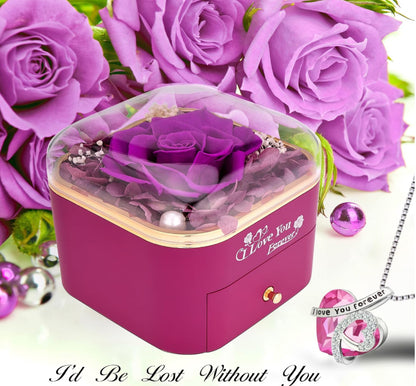 Preserved Purple Real Rose with Necklace