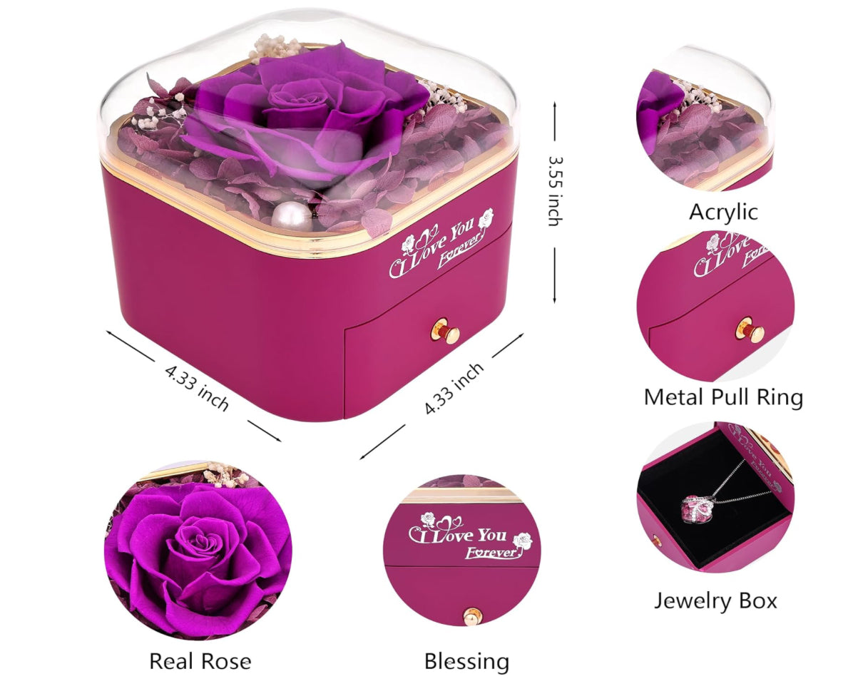 Preserved Purple Real Rose with Necklace